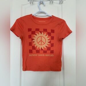American Eagle Outfitters Kids Tee in Orange with Sun and Peace Design